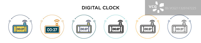 填充细线轮廓数字时钟图标图片素材