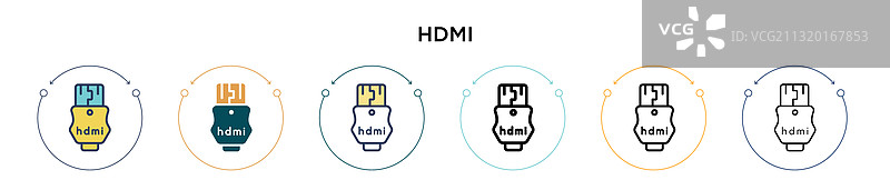 填充细线轮廓和描边的HDMI图标图片素材