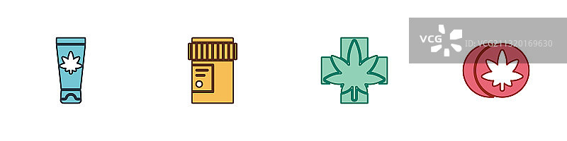 含大麻的医疗霜和药瓶套装图片素材