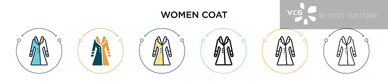 女士外套图标（填充细线条轮廓）图片素材