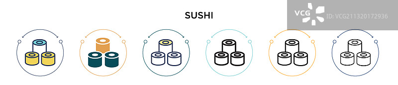 填充细线轮廓和描边的寿司图标图片素材