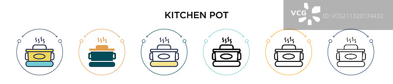 填充细线轮廓的厨房锅图标图片素材
