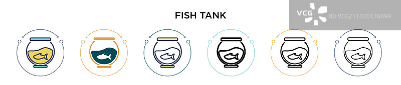 填充细线轮廓中的鱼缸图标图片素材