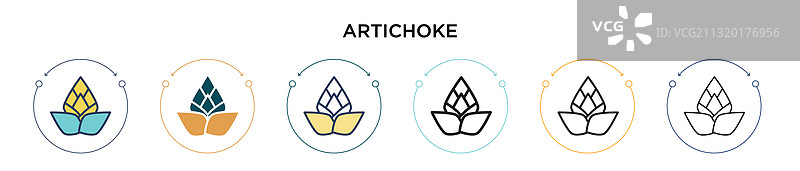 填充细线轮廓的朝鲜蓟图标图片素材