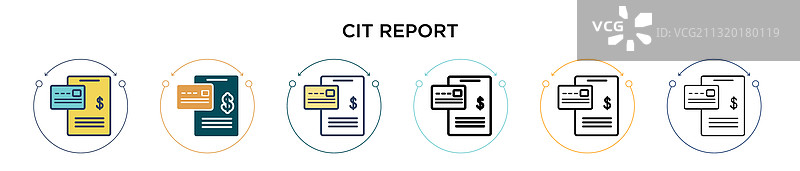 已填充细线轮廓的信用报告图标图片素材