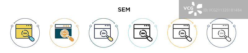 填充细线轮廓和笔触中的SEM图标图片素材