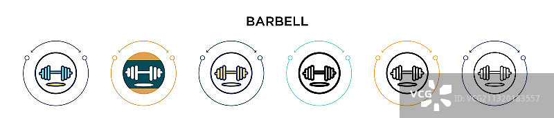 杠铃图标在填充细线和轮廓线图片素材