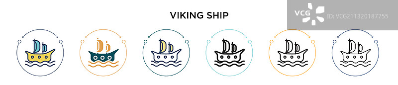 填充细线条轮廓中的维京船图标图片素材
