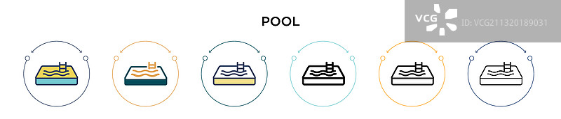 填充细线轮廓和描边的泳池图标图片素材