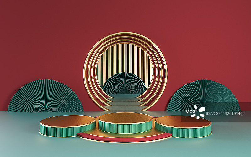 中国风3D创意三维电商展台背景图片素材