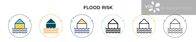 填充细线轮廓的洪水风险图标图片素材