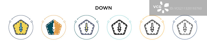 填充细线轮廓和笔触中的向下图标图片素材