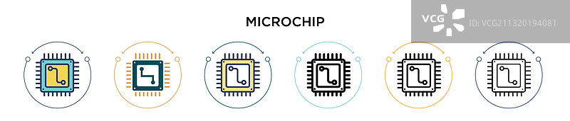 填充细线轮廓微芯片图标图片素材