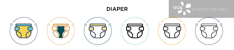 填充细线轮廓的尿布图标图片素材