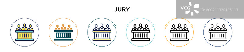 陪审团图标（细线轮廓和描边填充）图片素材