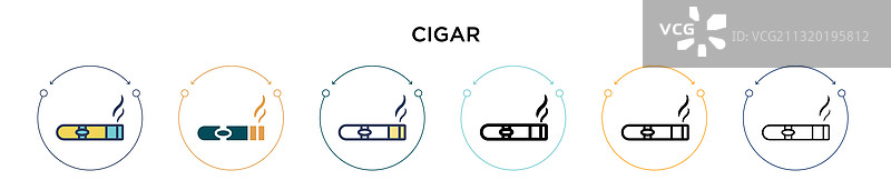 填充细线轮廓和描边的雪茄图标图片素材
