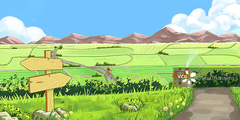 插画春分节气草地山川大自然女孩清新图片素材