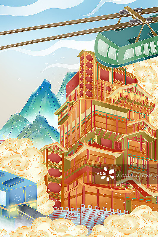 重庆城市建筑国风插画图片素材