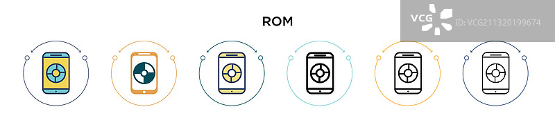 填充细线轮廓和描边的ROM图标图片素材