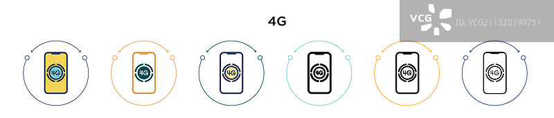 填充细线轮廓和笔触的4G图标图片素材