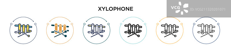填充细线轮廓的木琴图标图片素材