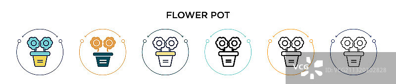 花盆图标在填充细线轮廓和图片素材