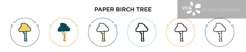 填充细线轮廓的白桦树图标图片素材