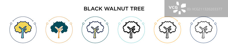 填充细线中的黑胡桃树图标图片素材