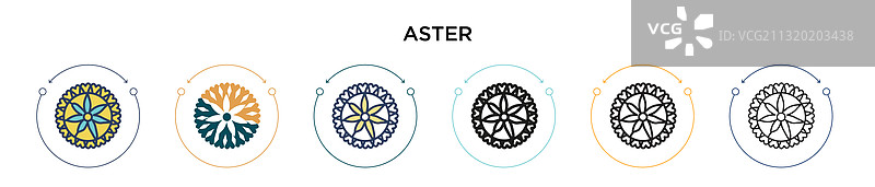 填充细线轮廓和描边的紫菀图标图片素材