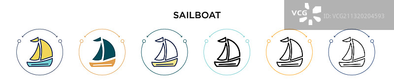 轮廓填充细线的帆船图标图片素材