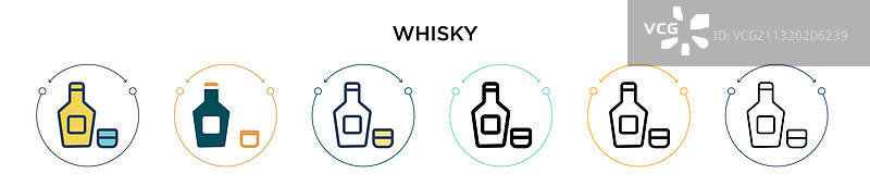 填充细线条轮廓的威士忌图标图片素材