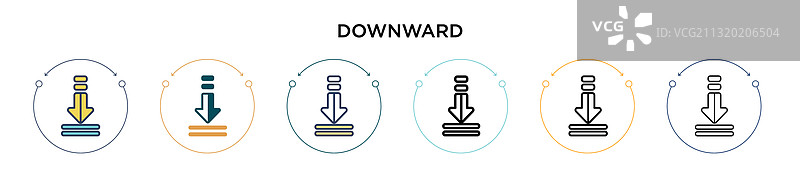填充细线轮廓的向下箭头图标图片素材