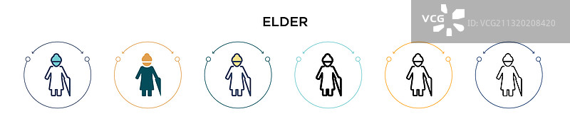 填充细线轮廓和描边的老年人图标图片素材
