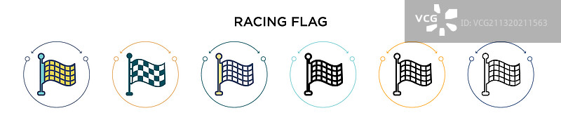 填充细线轮廓的赛车旗帜图标图片素材