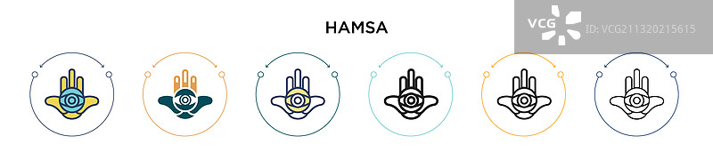 Hamsa手掌填充细线轮廓和描边图标图片素材