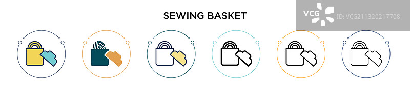 填充细线轮廓缝纫篮图标图片素材