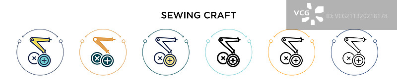 填充细线轮廓的缝纫工艺图标图片素材