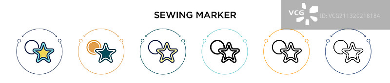 填充细线轮廓中的缝纫标记图标图片素材