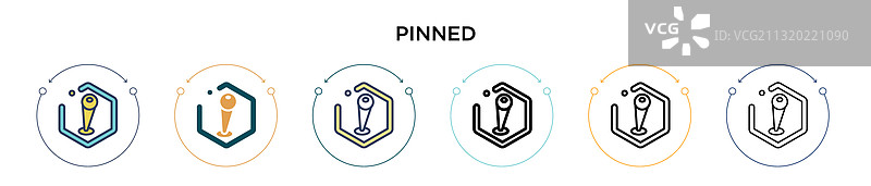 填充细线轮廓中的已Pin图标图片素材