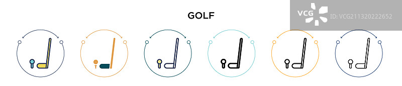 填充细线条轮廓高尔夫图标图片素材