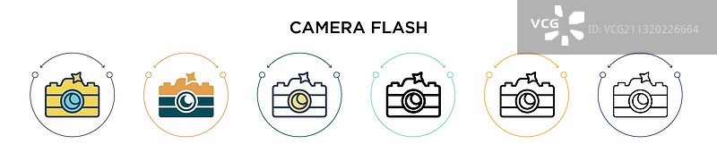 填充细线轮廓相机闪光灯图标图片素材