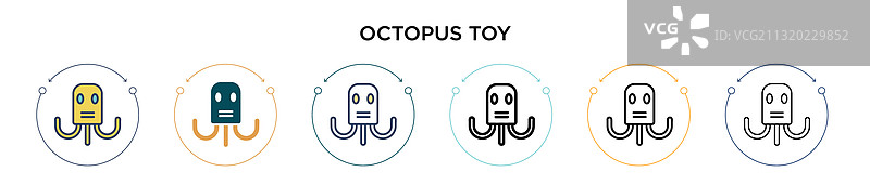 填充细线轮廓章鱼玩具图标图片素材