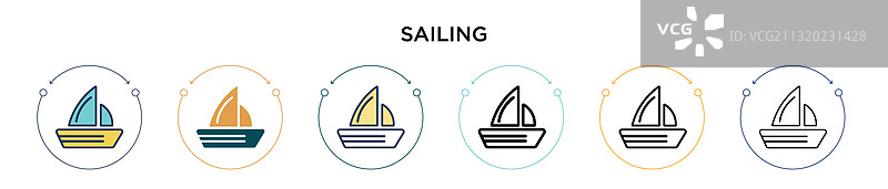 带有填充细线的帆船图标轮廓图片素材