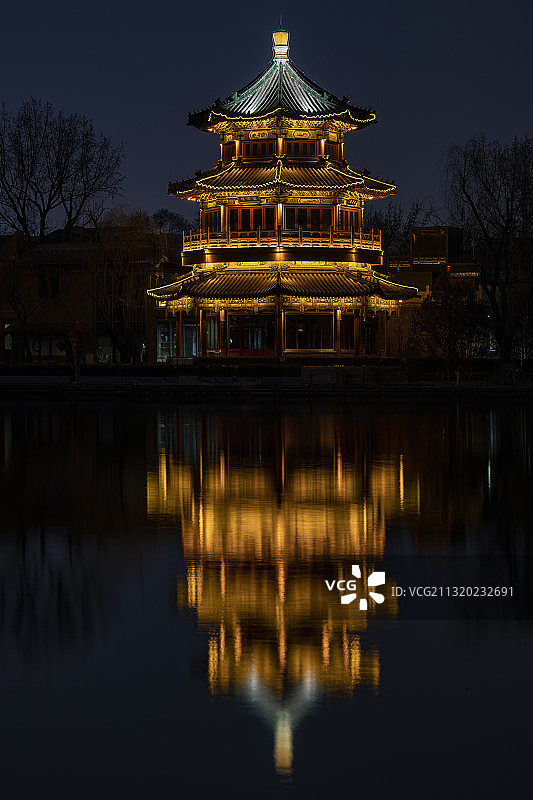 北京什刹海望海楼亮灯图片素材