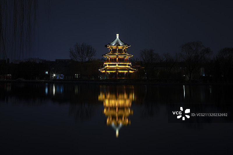 北京什刹海望海楼亮灯图片素材