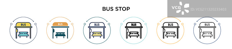 填充细线轮廓的公交车站图标图片素材