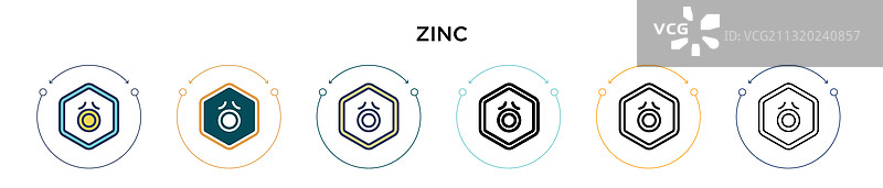 填充细线轮廓和笔触中的锌图标图片素材