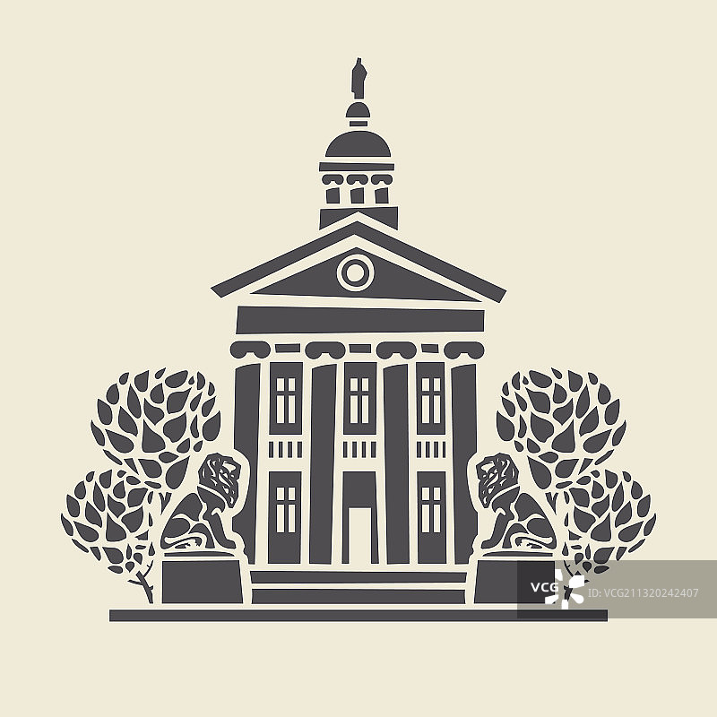 双层老建筑与狮子雕像图标图片素材