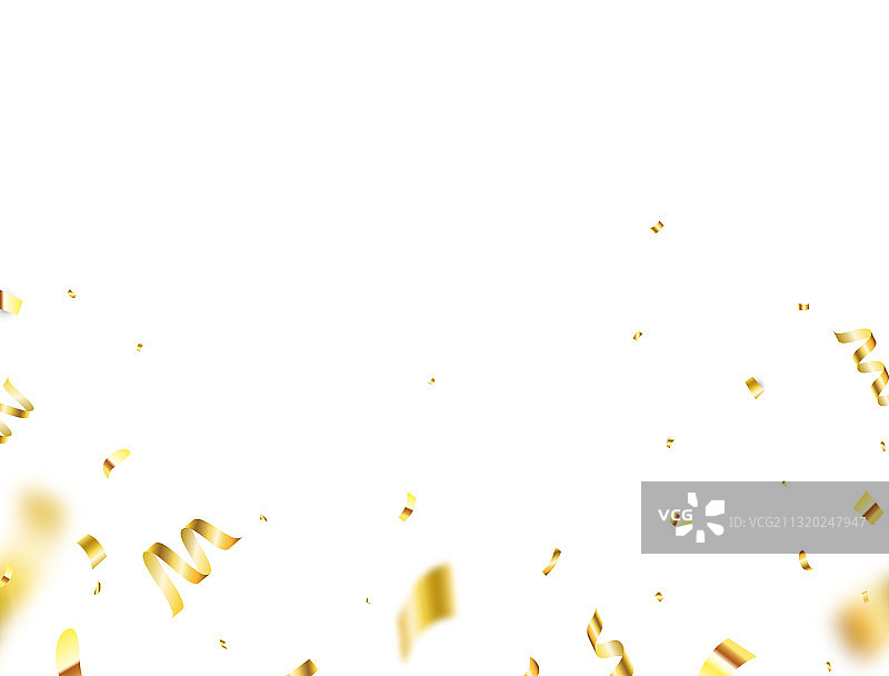 白色背景上的金色五彩纸屑边框图片素材