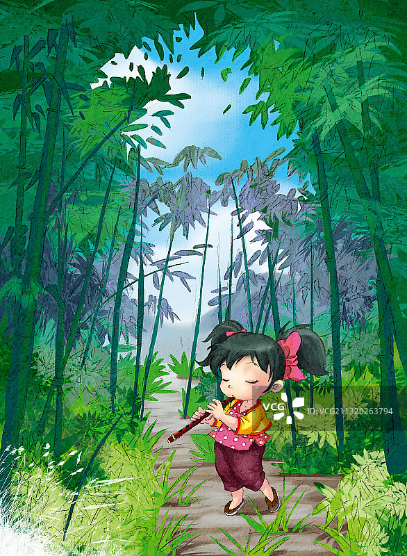竹林吹箫女孩图片素材